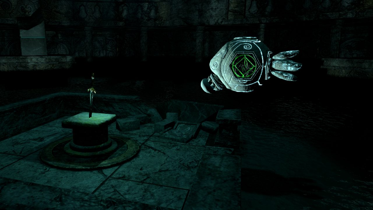 Starożytny magiczny mechanizm z zielonym symbolem w świątyni